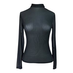 Avidlove Black Sheer Mesh Turtleneck Long Sleeve Top Size S Sexy Bodycon NWT